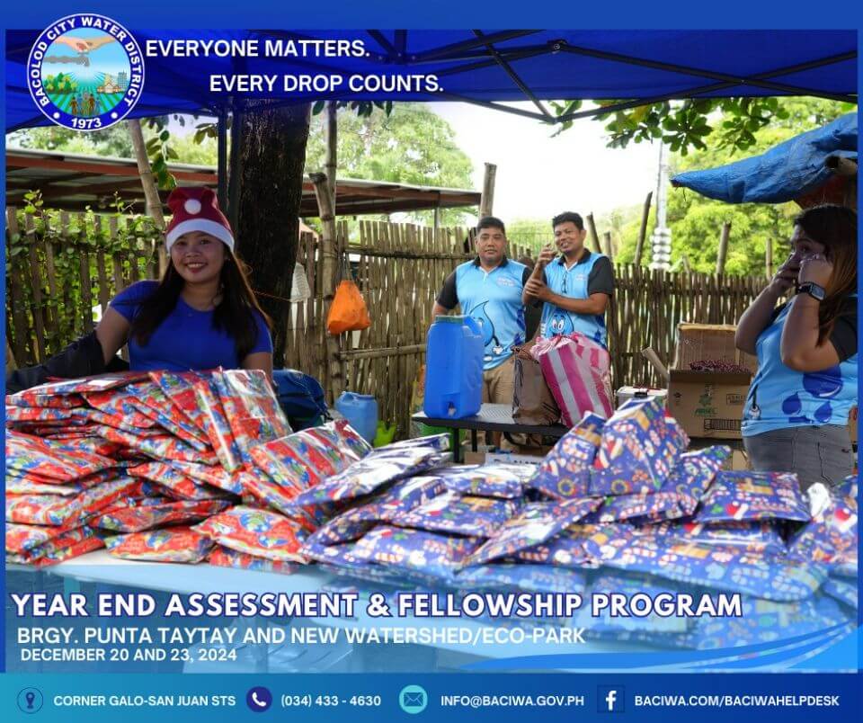 In the holiday season, the Bacolod City Water District celebrated the close of 2024 with meaningful and festive activities in Brgy. Punta Taytay and the New Eco-Park at Brgy. Alangilan, bringing together families and community partners.