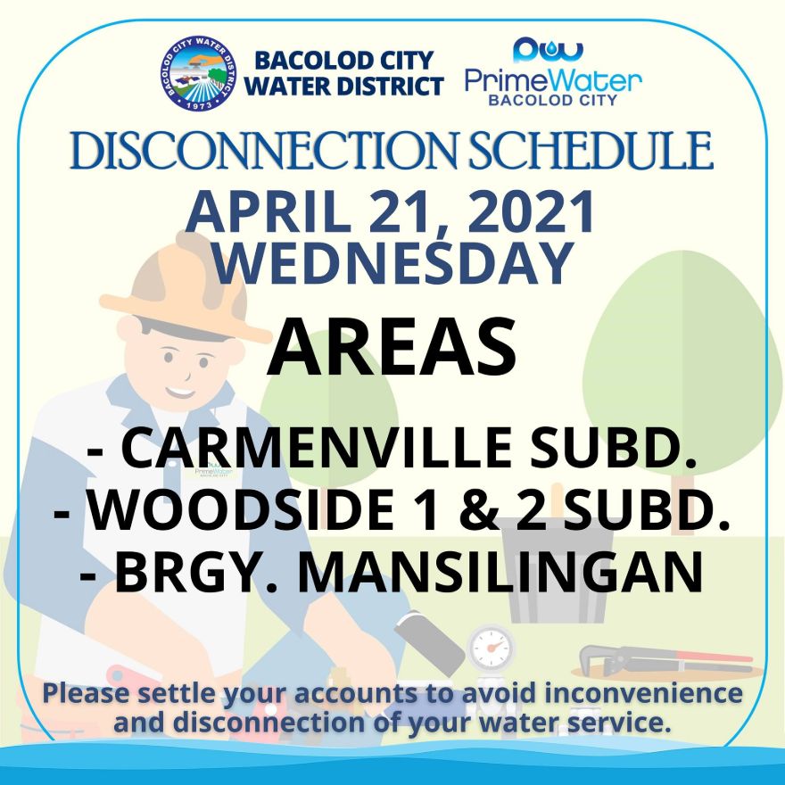 Baciwa Primewater Bacolod City Disconnection Schedule On May 10 13