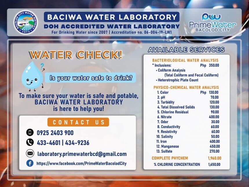 BACIWA-PrimeWater Bacolod City WATER LABORATORY is here to help you