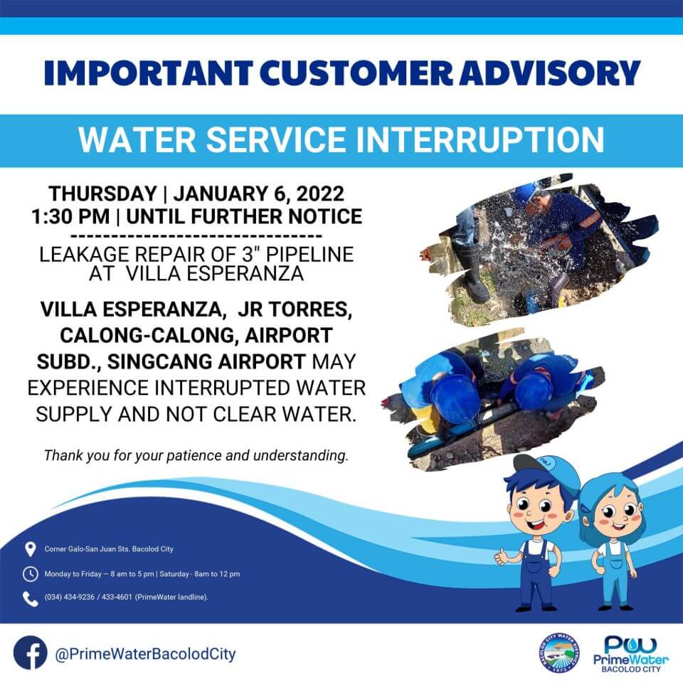 Baciwa Primewater Bacolod City Scheduled Water Interruption January 6