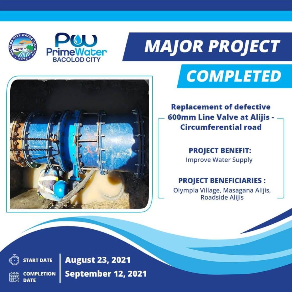 BACIWA-PrimeWater Bacolod: Major Project Completed - replacement of defective 600mm Line Valve at Bangga Metal, Alijis, Circumferential Road