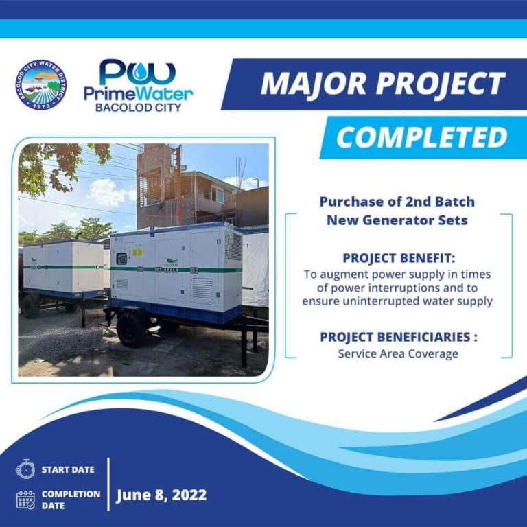 BACIWA-PrimeWater Bacolod Major Project Completed: 6 new 2nd batch of generator sets