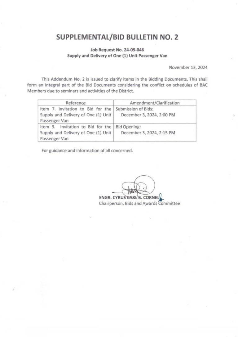 SUPPLEMENTAL/BID BULLETIN NO. 2 - Job Request No. 24-09-046